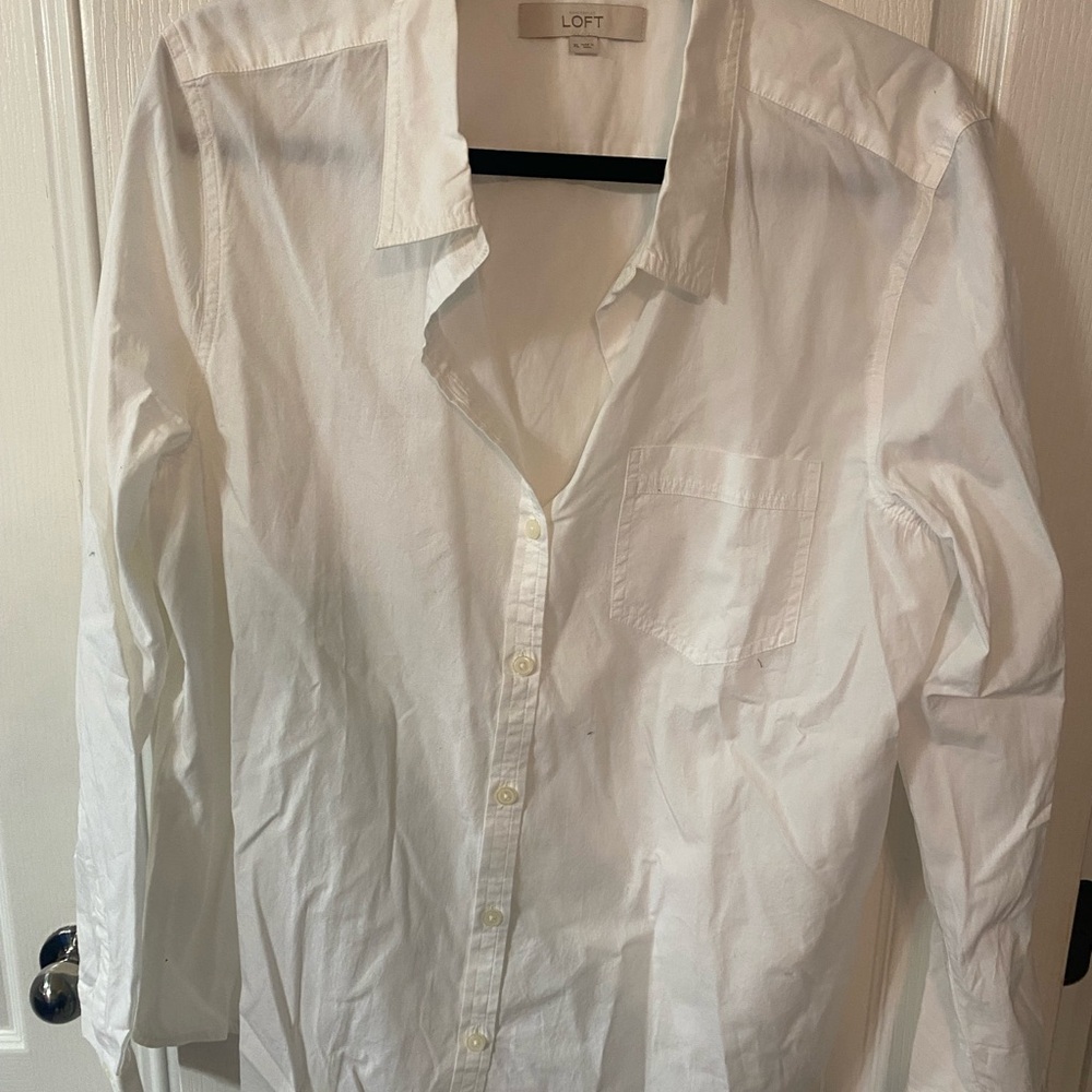 LOFT White Button Down Shirt Versatile Cotton Top